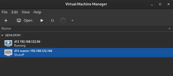 Virtual Machine Manager (VirtManager) interface showing VM management, resource allocation, and virtual machine settings on Linux.