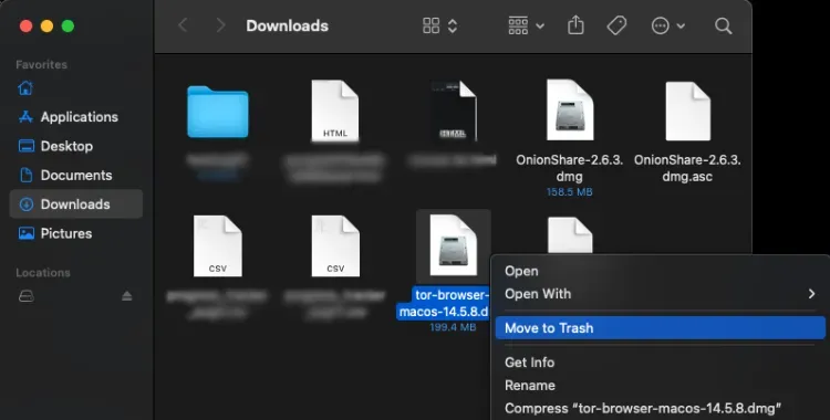 Screenshot of Finder and why I never installed Tor Browser on macOS due to frustrating verification process
