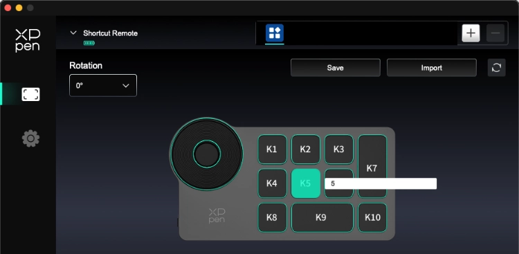 Screenshot of XPPen shortcut remote settings window